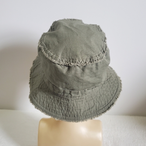 𝅺Y2K Vintage Old Navy Olive Green Frayed Brim Bucket Hat Size Medium Large - Picture 5 of 11